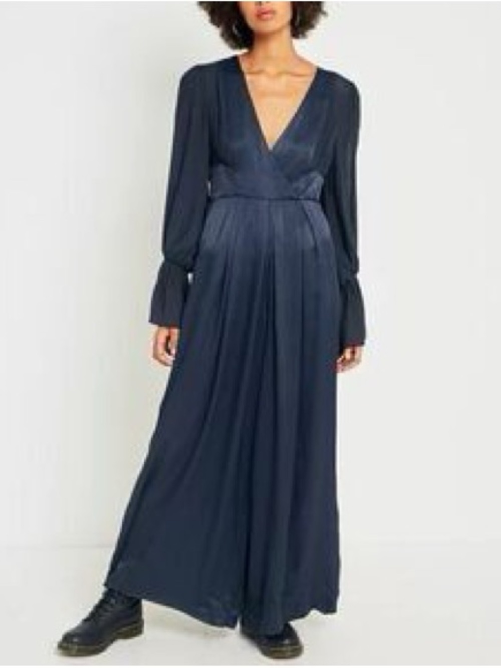 Free People Not Your Baby satin wide leg blue jumpsuit size 8